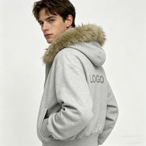 เสื้อฮู้ดดี้ผู้ชายขายดี หนัก 600GSM ผ้าฝ้าย 100% เฟรนช์เทอร์รี่ แต่งขนฟ็อกซ์ ซิปแบบรูดขึ้นลงได้ สั่งทำได้ - Product Image 6