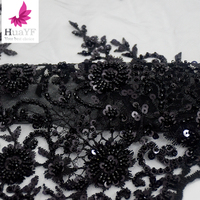 Noir Élégant Symétrique De Luxe Perles 3d Sequin Floral Robe De Soirée Applique Dentelle Tissu Usine En Gros HY2495