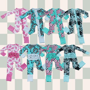 All'ingrosso neonati bambini in bambù un pezzo pagliaccetti con cerniera manica lunga tre strati volant tute per bambine - Product Image 1