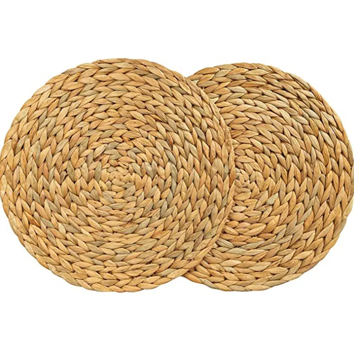 Round Non Slip 38cm Natural Handmade Water Hyacinth Straw Place Mat Wicker Rattan Seagrass Table Placemats