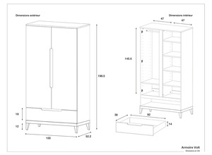 Armario Infantil Moderno Minimalista de Alta Calidad, Blanco, de 2 Puertas, con Cajón <span class=keywords><strong>y</strong></span> Patas de Madera - Product Image 3