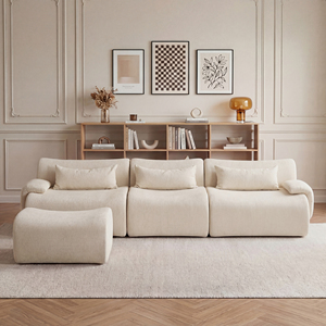 Canapé Chesterfield trois places en tissu de haute qualité, design moderne du milieu du siècle, avec chaise longue d'angle, éponge haute densité 32D - Product Image 1