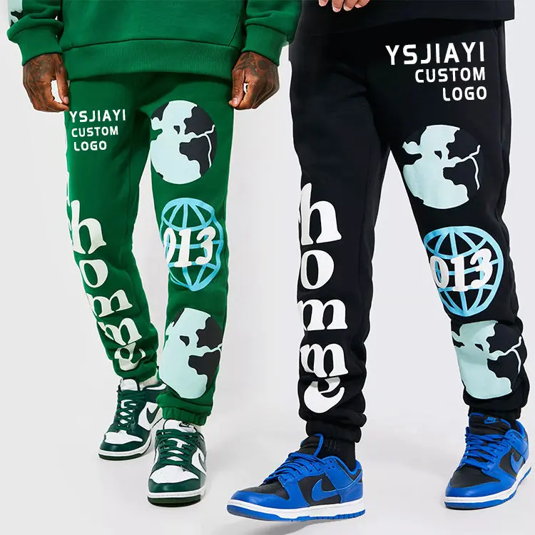 streetwear sports cargo men's pants heavy weight custom stacked joggers custom puff print sweatpants