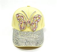 Casquette de baseball pour femme avec strass et papillon, réglable, scintillante, multicolore, pour activités de plein air