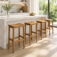 Tabouret de bar moderne de luxe en bois massif écologique, tabouret selle, hauteur comptoir avec repose-pieds pour îlot de cuisine et salle à manger