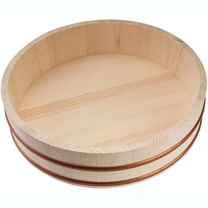 Wooden sushi rice bowl with lid sushi rice mixing bucket