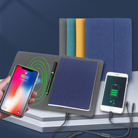 Carnet de notes multifonctionnel A5 Gratitude Couverture rigide en cuir Journal d'affaires Chargement sans fil Power Bank Spiral Bound Fabric PP