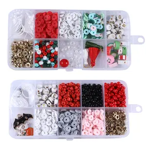 Christmas and Halloween 12 Grids Polymer Clay Glass Seed Beads Kit With Charms Tassel For Jewelry Making