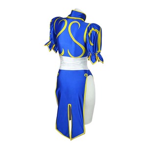 Jeu Street Fighter Cosplay <span class=keywords><strong>Chun</strong></span> <span class=keywords><strong>Li</strong></span> Cosplay Blue Qipao Full Set Costume GAHC-055 - Product Image 2