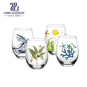 Steelloze Wijnglas Transparant Kristalhelder Glas Tuimelaars 500-600Ml Middelgrote Grote Geblazen Glazen Beker Met Aangepaste Sticker Print