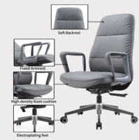 Chaise de bureau exécutive ergonomique en cuir de luxe moderne, directement de l'usine |   Fauteuil pivotant à dossier moyen gris avec accoudoirs fixes pour usage hospitalier