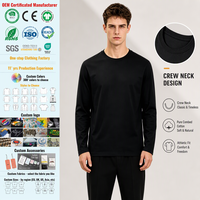 T-shirt à manches longues pour homme, col rond, 100% coton jersey, respirant, uni, basique, décontracté, possibilité d'ajouter un logo personnalisé, OEM