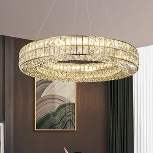 Lámpara Colgante LED de Cristal Dorado y Acero Inoxidable con Altura Ajustable para Sala de Estar, 5000K, Control Remoto, Regulable - Product Image 3