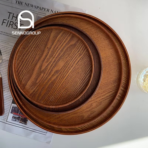 Grand Plateau Rond en Bois Solide Décoratif Cercle Table Plateau de Service pour Restaurant Maison Hôtel Mariage - Product Image 1