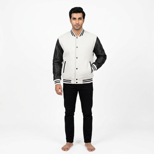 Custom Winter Varsity College Baseball <b>Jacket</b> <b>Men</b> Cotton Sleeves Woolen Body Stand Breathable Streetwear Stylish Fashion - Product Image 1