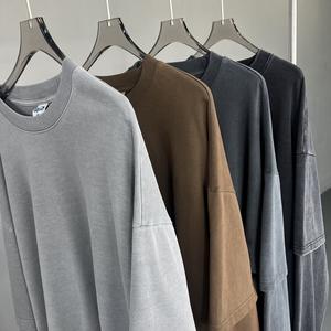 Impression personnalisée logo Sweat-shirt oversize à manches longues pour hommes 100% coton Double couche Vintage lavage à l'acide Sweat-shirt à col rond - Product Image 3