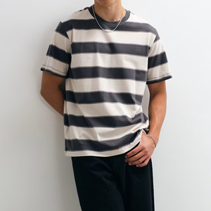 Nueva camiseta de verano para hombre, estilo casual, con estampado de rayas, personalizada, 100% algodón, talla grande. - Product Image 1