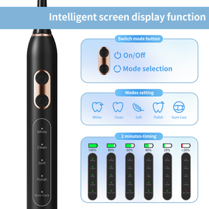 Cepillo de Dientes Sónico Eléctrico Recargable, Silencioso, 5 Modos, IPX7, 180 Días de Duración de la Batería, Temporizador, Cerdas de Nailon Dentales, <span class=keywords><strong>Negro</strong></span> - Product Image 4