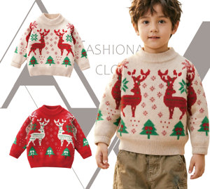 Vêtements d'hiver personnalisés pour bébé garçon, pulls en coton biologique jacquard de Noël surdimensionnés, sweat-shirt pour tout-petit pour le Nouvel An - Product Image 1