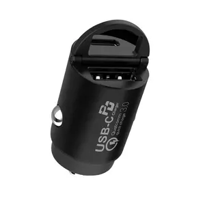 새로운 디자인 듀얼 포트 자동차 충전기 30W 타입 C PD QC 3.0 빠른 자동차 USB 충전기 알루미늄