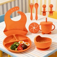 Juego de Vajilla de Silicona para Bebé, Diseño Clásico Personalizado, Grado Alimenticio, Ecológico, No Tóxico, Incluye Plato, Tazón, Cuchara, Tenedor