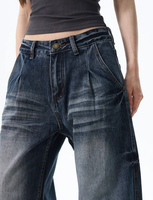 Merek Trendi Amerika, High-end, Gaya Ruffian, Tampan, Streetwear, High Street, Vintage, Sickle, Straight-leg Denim, Loose Fit, Mid