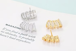 Trendy Hiphop Geometric Design Multi-layer Claw Shape Stud <b>Earrings</b> Brass 18K Gold Plated Zircon <b>Piercing</b> Women Girls Wholesale - Product Image 6