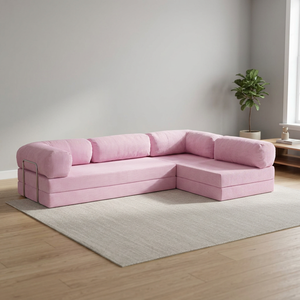 Moderno Juego de Sofás en Forma de L de Cuero PU Chapado en Oro con Patas de Madera y Brazos Acolchados, Nuevo Diseño Popular con Botones para Bodas o Sala de Estar - Product Image 1