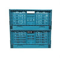 Caisse en plastique bleue pliable en gros pour supermarché, panier de rangement pliable en PP pour courses