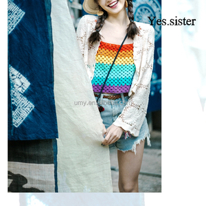Sí. Sister Tejidos A Hippie Crochet Halter para mujer Tank Ladies Knit Cropped Vest Hippie Cotton Crop Top para mujer - Product Image 4