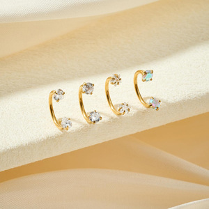 Anneau de nez en acier inoxydable en forme de U, 0,8-1,0 mm, avec fleur en zircon, bijou de piercing - Product Image 2
