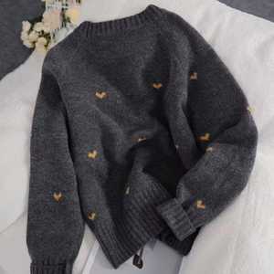 <span class=keywords><strong>Pull</strong></span> en tricot jacquard à motif cœur pour femme, col rond, en laine mélangée douce, tricoté à la machine, décontracté pour le quotidien, accepte la personnalisation - Product Image 2