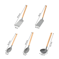 Utensilios de Cocina, Juego de 5 Piezas de Nylon y Madera con Espátula Resistente al Calor, Cucharas y Cucharón para Sopa