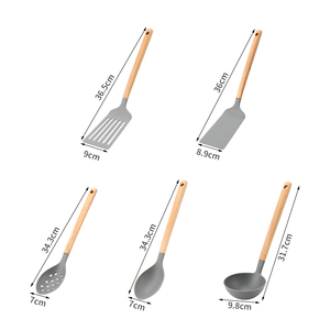 Utensilios <span class=keywords><strong>de</strong></span> <span class=keywords><strong>Cocina</strong></span>, Juego <span class=keywords><strong>de</strong></span> 5 Piezas <span class=keywords><strong>de</strong></span> Nylon y Madera con Espátula Resistente al Calor, Cucharas y Cucharón para Sopa - Product Image 2