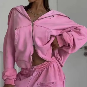 Conjunto de Sudadera y Pantalones Deportivos de Dos Piezas para Mujer, Tallas Grandes, Estilo Holgado, con Sudadera con Cremallera y Pantalones Bordados - Product Image 1