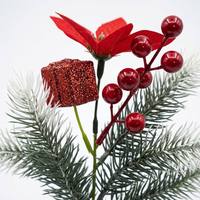 Künstlicher Weihnachts-Kiefernzweig 36cm Schneebesetzte Kiefernzweige Rote Beeren Weihnachtsstern Weihnachtsbaum Kranz Blumendekoration