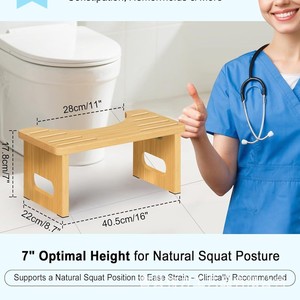 Wooden Bathroom Toilet <b>Stool</b> 7 Inch Height Natural Squat <b>Posture</b> Support Solid Wood Brown Color - Product Image 3