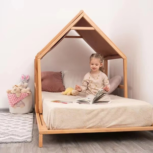 Meubles Montessori Cadre de lit à profil bas fait à la main Lit à baldaquin avec décor de pépinière Lit mezzanine classique pour le sommeil des tout-petits - Product Image 1