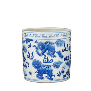 Pot <span class=keywords><strong>de</strong></span> <span class=keywords><strong>fleurs</strong></span> en porcelaine <span class=keywords><strong>de</strong></span> style antique, motif danse du lion bleu et blanc, bordure Huiwen, <span class=keywords><strong>pour</strong></span> calligraphie, <span class=keywords><strong>jardin</strong></span>, extérieur, écologique - Product Image 2