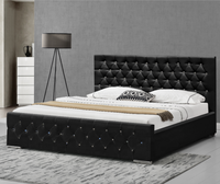 Willsoon Modernes Design Kingsize PU-Bett mit Kristallknopf-Design Kopfteil & Gaslift-Stauraum Bett für Zuhause Schlafzimmer