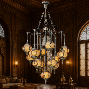 Lampe de plafond turque à 13 boules Marrakech Sultan, lampe suspendue marocaine, <span class=keywords><strong>lustre</strong></span> en verre mosaïque fait main - Product Image 5