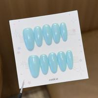 B3699 Faux ongles à presser faits main, poudre bleue Aurora, pointes d'ongles artificielles, patchs d'art pour ongles, pour salon