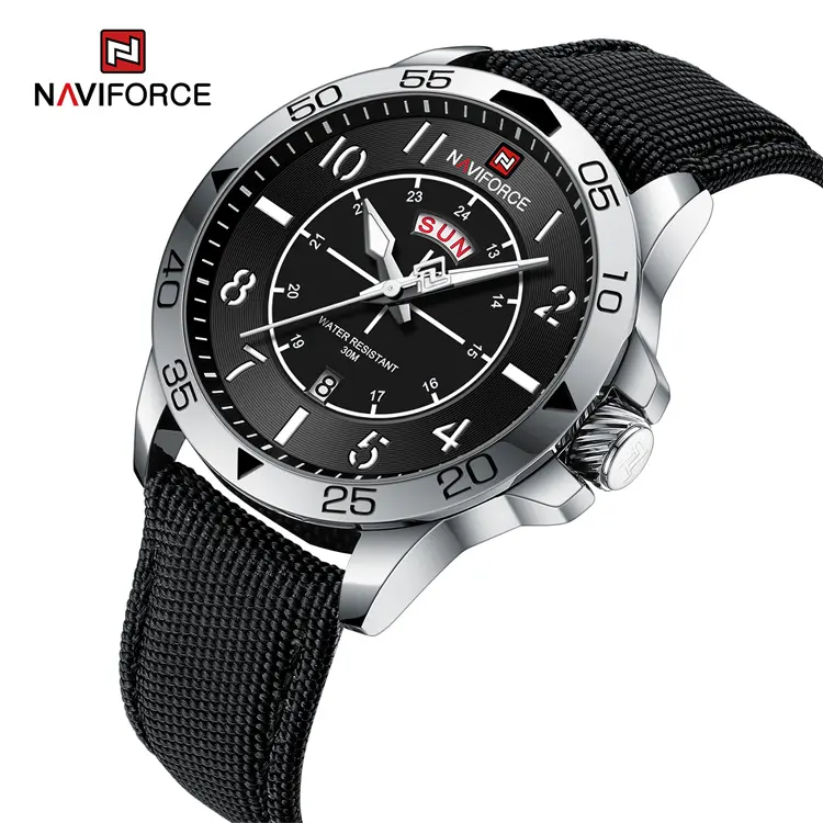 NAVIFORCE 9204N SBB 2023 Japan quartz watches for men with Day function Luminous hands wristwatch with Nylon strap