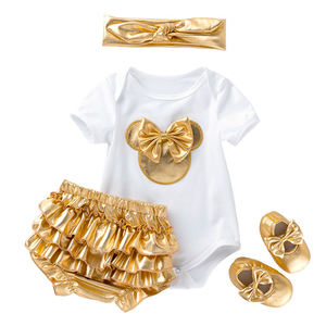 4 Piezas de Ropa de Verano para Bebé <span class=keywords><strong>Mickey</strong></span>, Conjunto de Pantalones Cortos Dorados para Recién Nacida + Pijama, Mameluco, Mono, Ropa para Bebé Recién Nacido - Product Image 3
