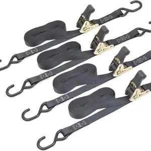 hot selling Amazon 4 pack polyester trailer cargo lashing belt set ratchet tie down straps for motorcycle