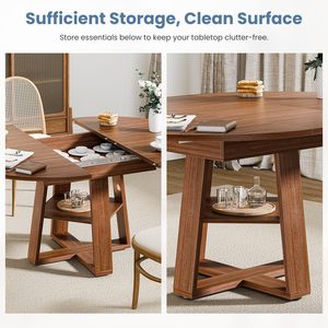 Mesa de Comedor Redonda Moderna SENYU con Estante de Almacenamiento, Muebles para el Hogar de Estilo Escandinavo, Base de Madera Maciza para 6 Personas - Product Image 4