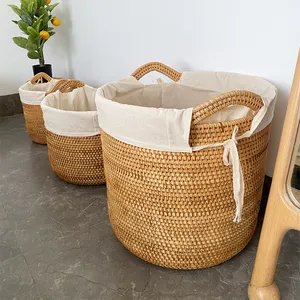 Cesta de mimbre retro de Vietnam respetuosa con el medio ambiente para decoración del hogar, cesta de mimbre para la colada, cestas de almacenamiento