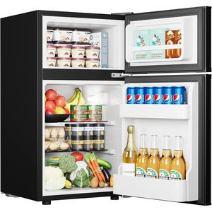 Réfrigérateur Euhome 3,2 pieds cubes à 2 portes avec congélateur, compact, noir, dégivrage automatique, refroidissement direct, pose libre - Product Image 1