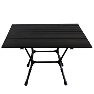 Outdoor Zwart Klaptafel Ultralight Aluminium Opvouwbare Vierkante Tafel Met Verstelbare Been