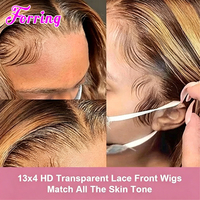 Perruque Lace Front Transparente P4/27 Lisse à Prix Abordable, Perruque Frontale 13x4 Ombrée Marron, Perruques en Cheveux Humains Blond Miel avec Mèches